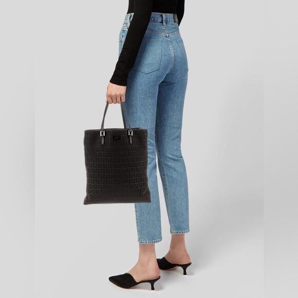 Fendi Women’s Vintage 2005 Zucchino FF Top Handle Canvas Black Silver Tote Purse - Picture 13 of 13